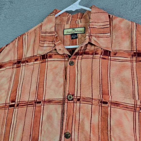 Tommy Bahama Hawaiian Silk Button Shirt Men's Large Orange Floral Tropical Palm - Picture 4 of 8